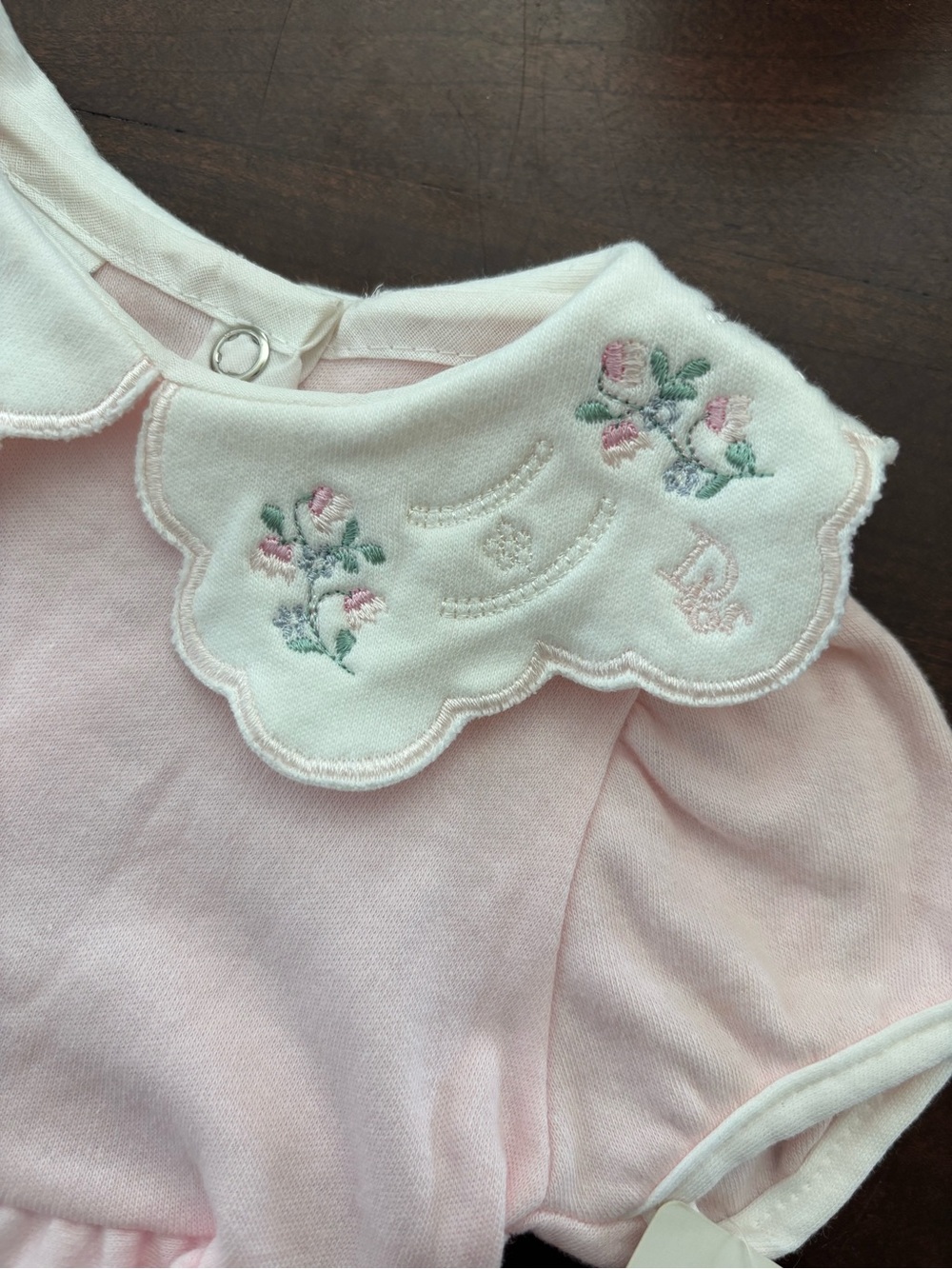 New Dior Baby girls Pink Embroidered Collar Romper onesie 3-6 cotton vintage - Picture 3 of 6